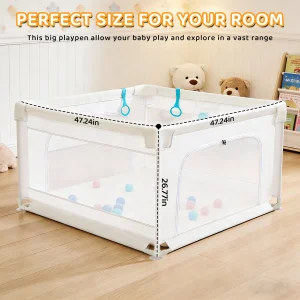47x47 Inch Baby Playpen with Padding - Thumbnail Image 4