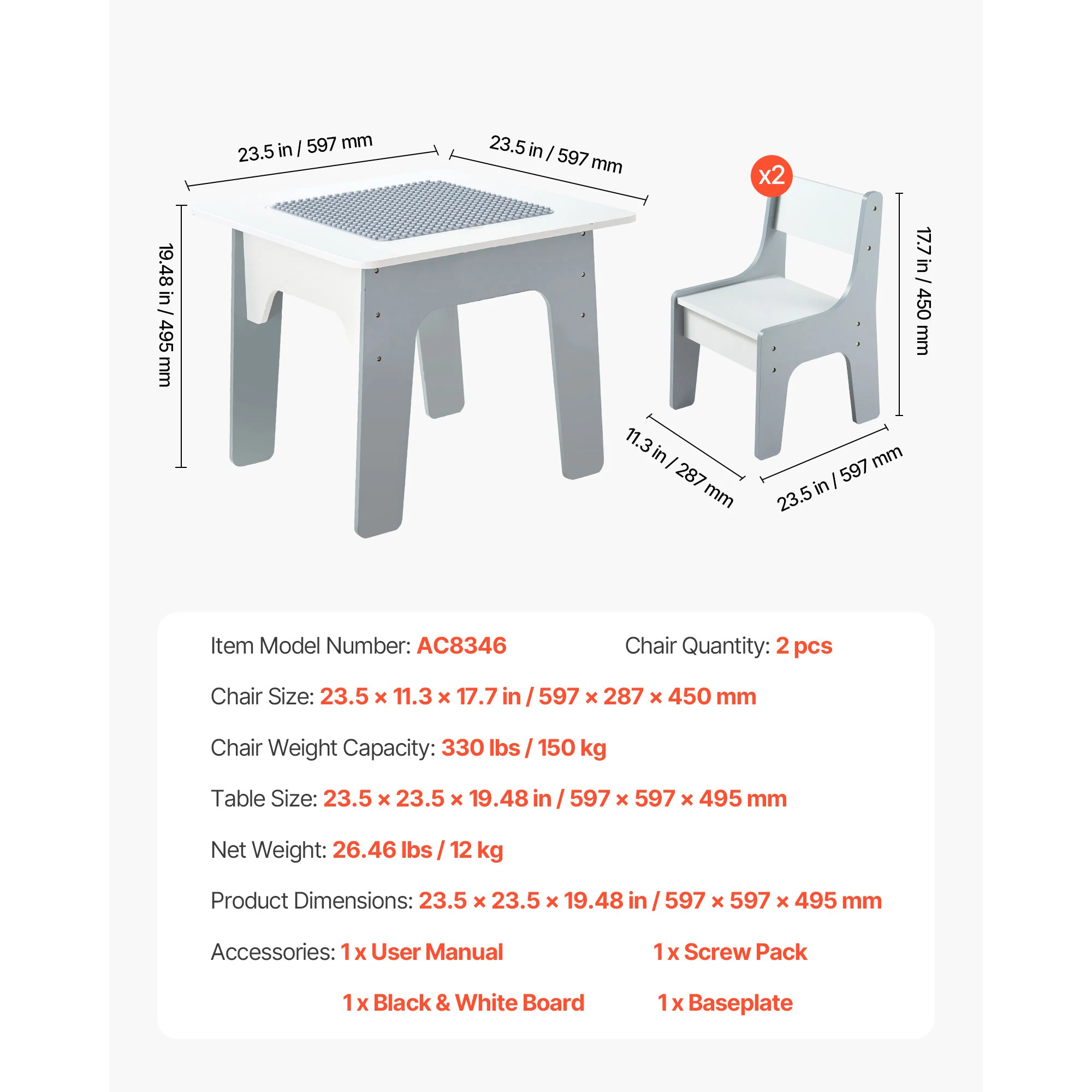 4-in-1 Kids Activity Table & 2 Chairs Set - Image 5