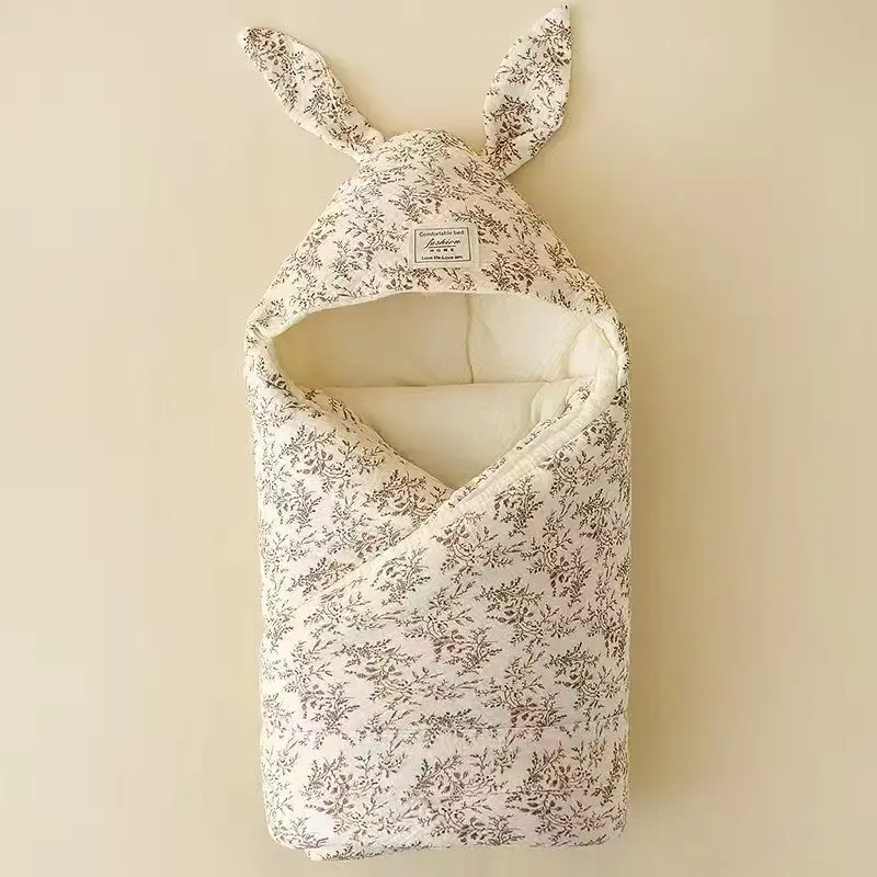 Cotton Newborn Swaddle Blanket with Bunny Ears - Image 3
