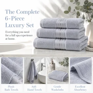 6-Piece 100% Cotton Turkish Towel Set - Thumbnail Image 2