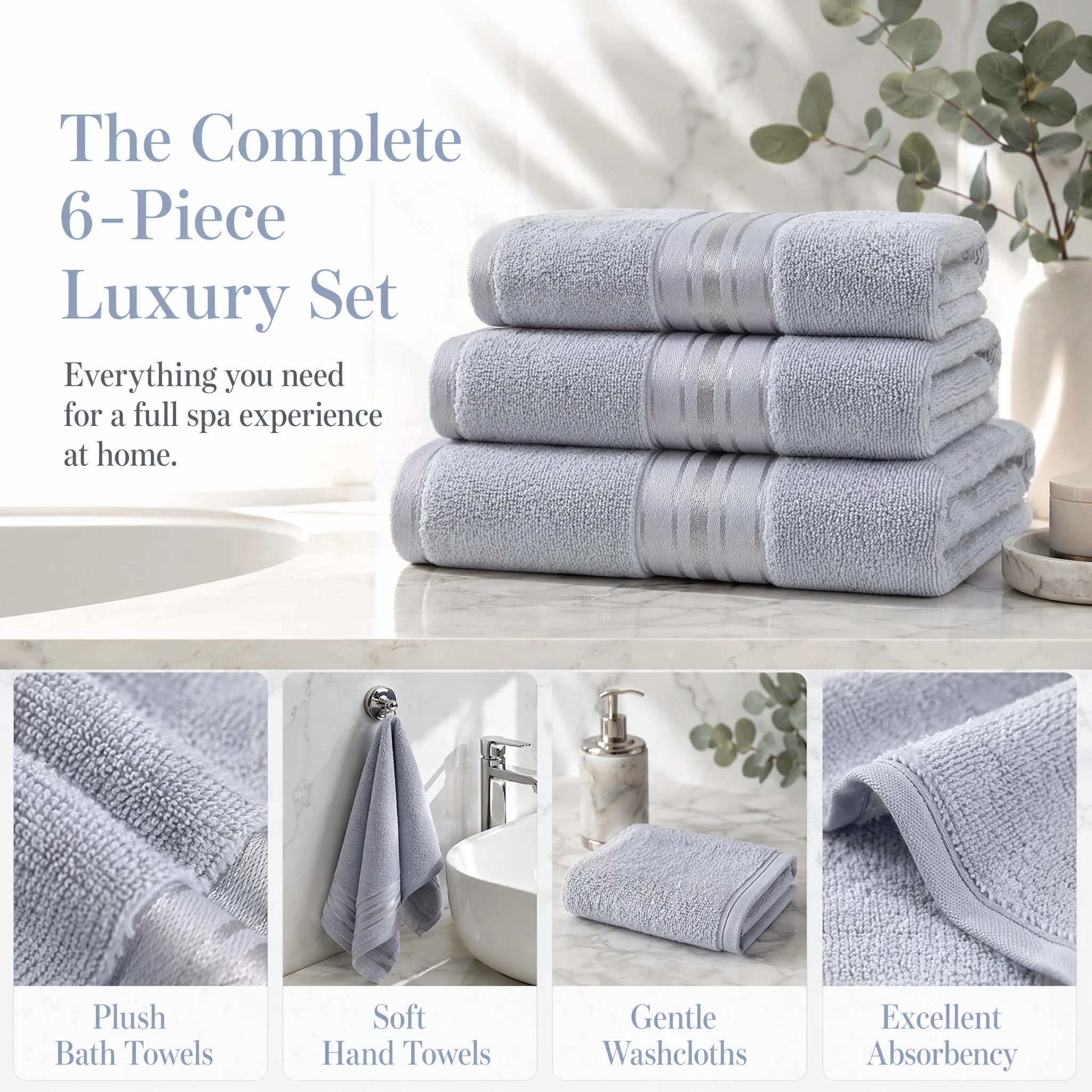 6-Piece 100% Cotton Turkish Towel Set - Image 2