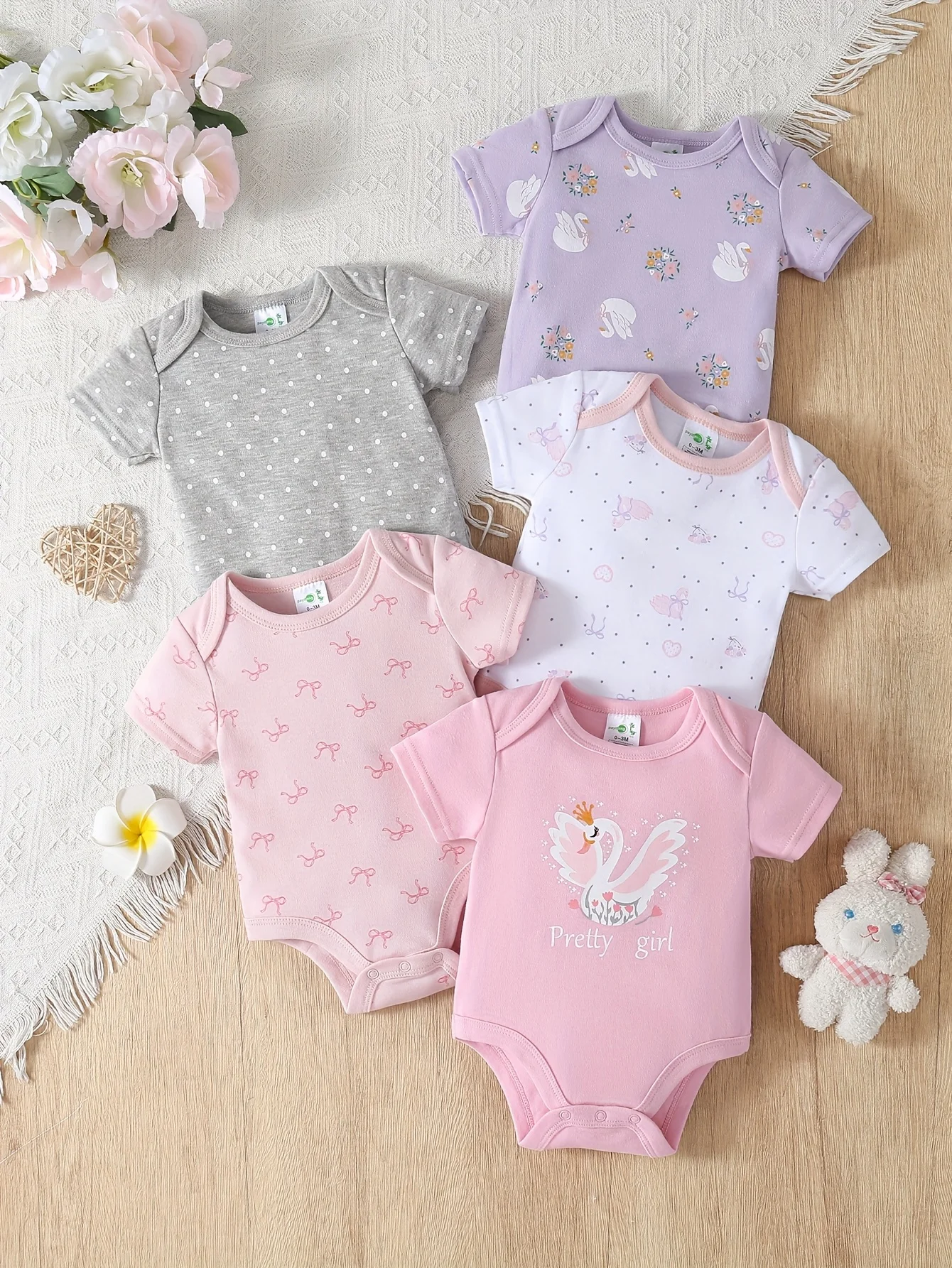 5-Pack Baby Girl Animal Print Rompers - Image 5
