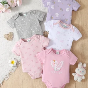 5-Pack Baby Girl Animal Print Rompers - Thumbnail Image 4