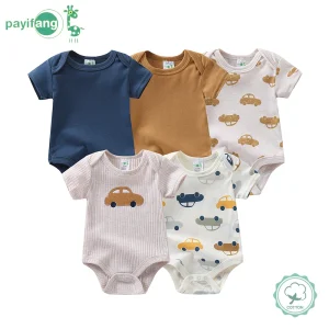 Baby Boy 5-Pack Cotton Short Sleeve Onesies - Thumbnail Image 2