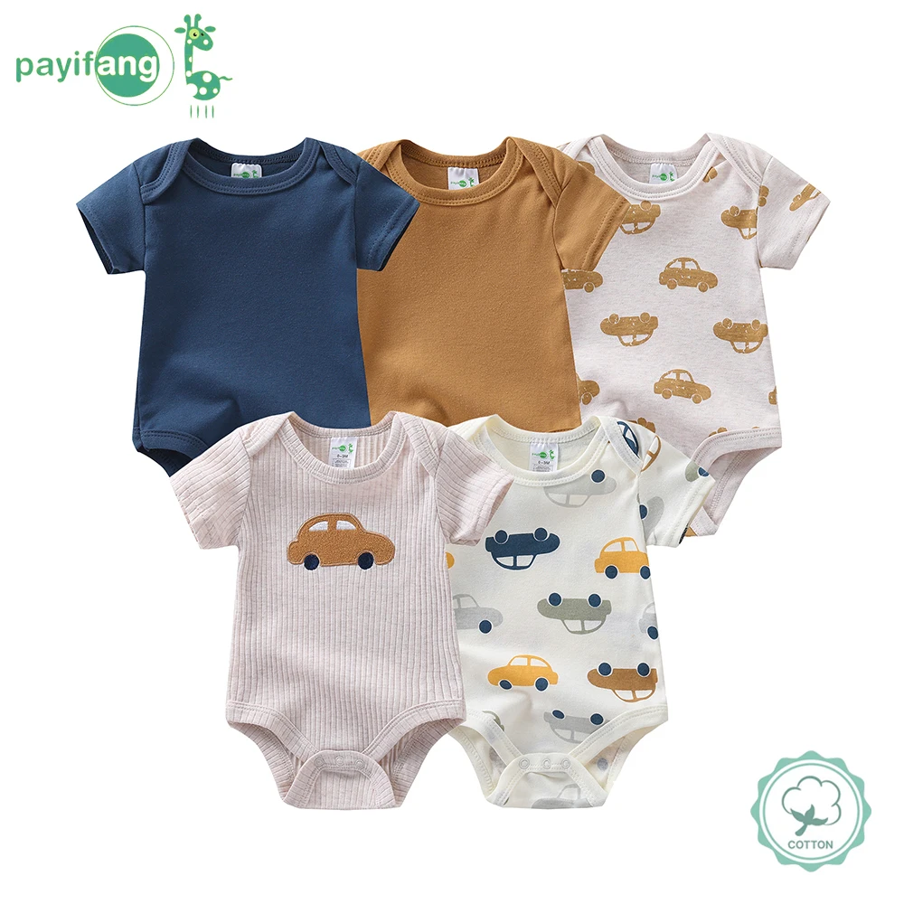 Baby Boy 5-Pack Cotton Short Sleeve Onesies - Image 2