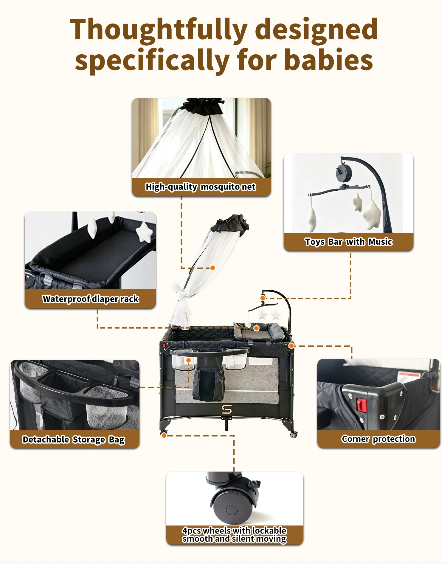 Baby Play yard with Bassinet & Changing Table - Image 2