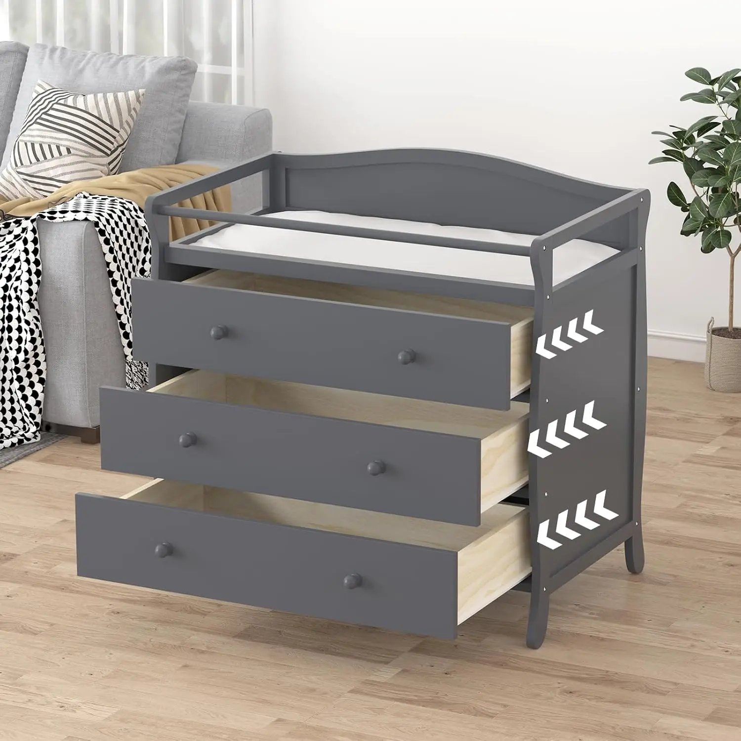 3-Drawer Baby Changing Table with Safety Rails - Image 5