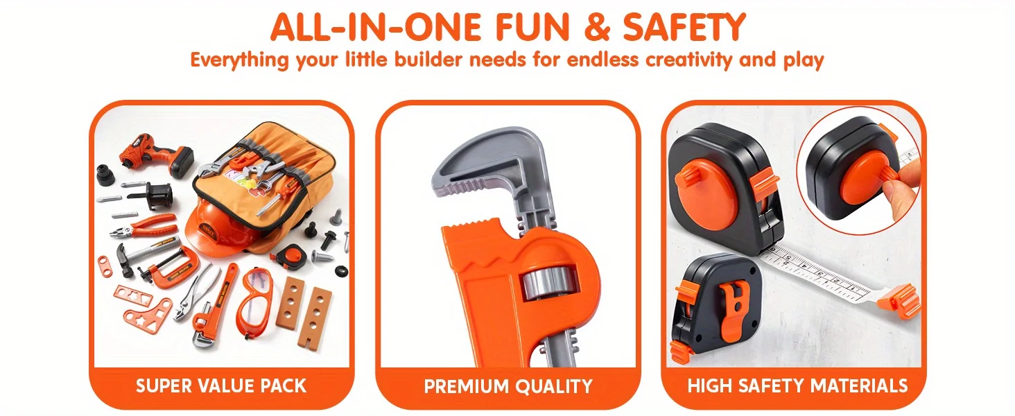 32-Piece Kids Pretend Tool Set with Backpack - Image 5