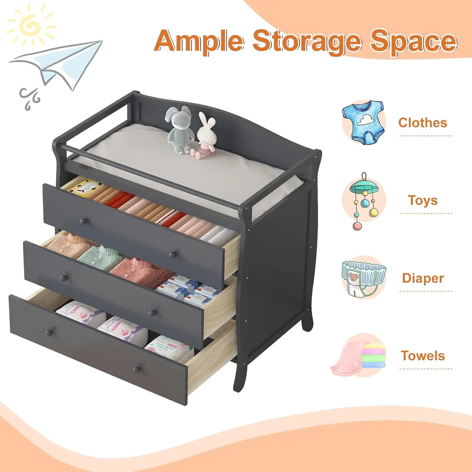 3-Drawer Baby Changing Table with Safety Rails - Image 4
