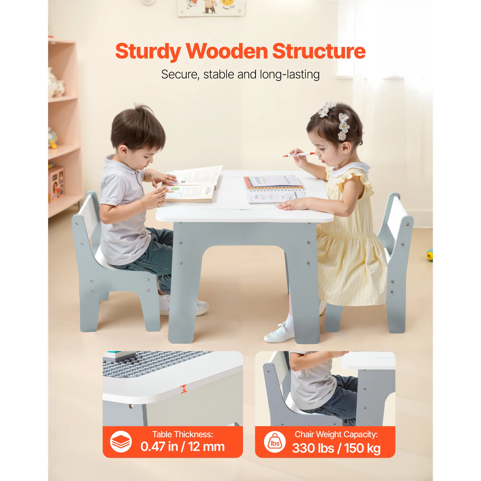 4-in-1 Kids Activity Table & 2 Chairs Set - Image 3