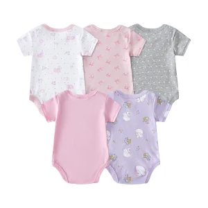 5-Pack Baby Girl Animal Print Rompers