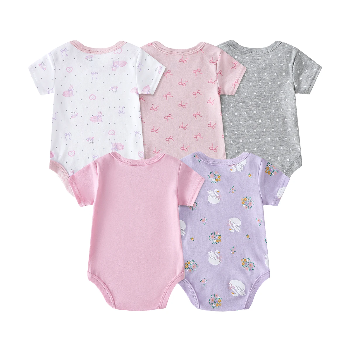 5-Pack Baby Girl Animal Print Rompers - Image 1