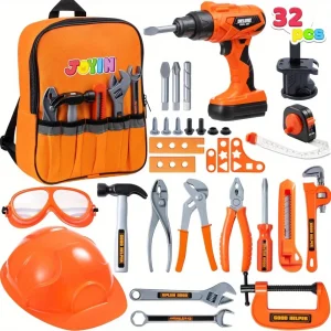32-Piece Kids Pretend Tool Set with Backpack - Thumbnail Image 1