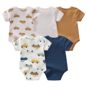 Baby Boy 5-Pack Cotton Short Sleeve Onesies - Thumbnail Image 1