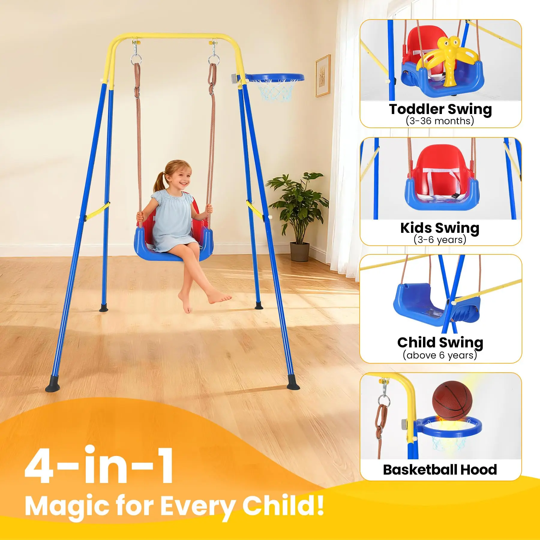 4-in-1 Kids Swing Set for Indoor & Outdoor - Image 2
