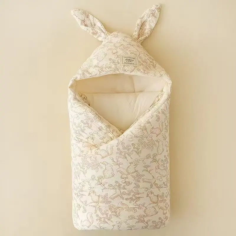 Cotton Newborn Swaddle Blanket with Bunny Ears - Image 5
